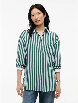 Tommy Hilfiger Womens Oversized Striped Contrast Cuff Shirt - Blue - 6