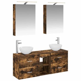 vidaXL Juego De Muebles De Ba&ntilde;o 5 Uds. Roble Ahumado Vidaxl