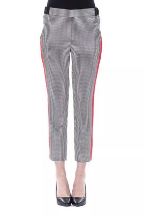 Byblos Womens Cropped Houndstooth Pants Red Side Stripe - White Elastane - Size EU 40 (Womens)