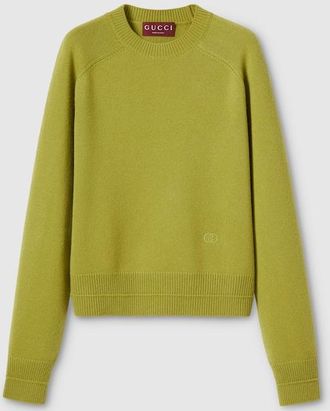 Gucci Wool Cashmere Sweater With Embroidery, Green, Ready-to-wear