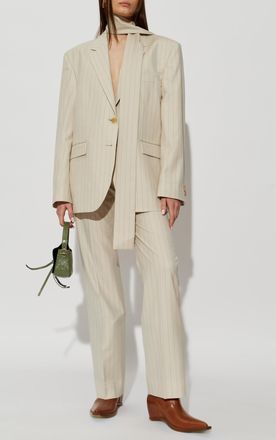 Acne Studios Wool Blazer With Decorative Scarf, Womens, Cream