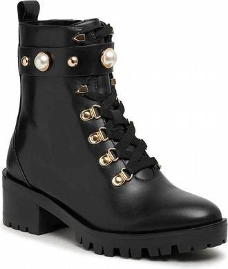 Karl Lagerfeld Womens Leather Embellished Combat Boots In Black
