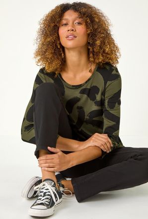 Roman Brush Print Hanky Hem Top