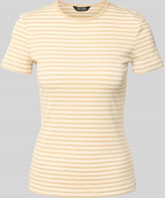 Lauren Ralph Lauren T-Shirt mit geripptem Rundhalsausschnitt in Beige, Gr&ouml;&szlig;e XS