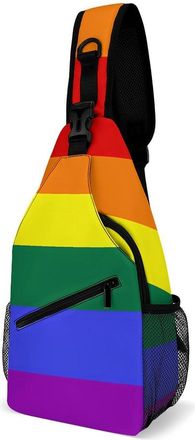 Generic Rainbow U.S. Flag Unisex Shoulder Bags Casual Crossbody Chest Bag Sling Backpack for Hiking Cycling Travel