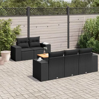 vidaXL Set De Sof&aacute;s De Jard&iacute;n 6 Piezas Y Cojines Rat&aacute;n Sint&eacute;tico Negro Vidaxl