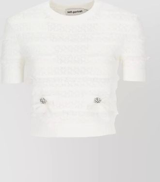 Self Portrait viscose sweater round neck cropped pockets