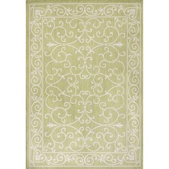 Jonathan Y Designs Charleston Vintage Filigree Textured Weave Indoor/Outdoor Area Rug in Green/cream at Nordstrom, Size 5Ft 0In X 5Ft 0In