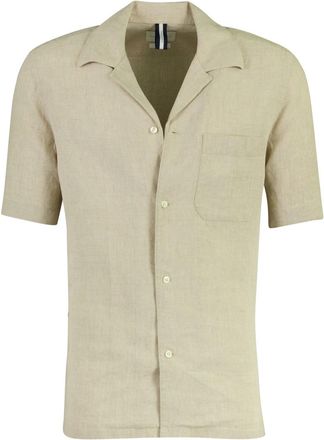Profuomo Overhemd Profuomo beige effen linnen zomer casual
