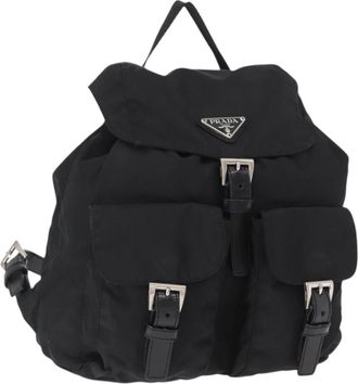 Prada Vela Double Front Pocket Backpack Tessuto With Saffiano Leather Black Nylon Backpack Bag (Pre-Owned)