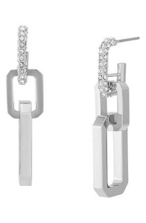 AllSaints Crystal Hexagon Double Drop Hoop Earrings in Rhodium at Nordstrom Rack