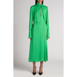 Tom Ford Belted Long Sleeve Silk Georgette Midi Dress in Green Clover at Nordstrom, Size 6 Us