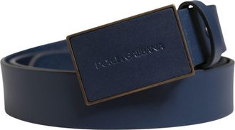 Dolce & Gabbana Men Blue Calf Leather Logo Metal Buckle Mens Belt