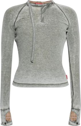 Diesel T-Ecla Top - Dames - Longsleeves - Grijs - S - Leer - Tops