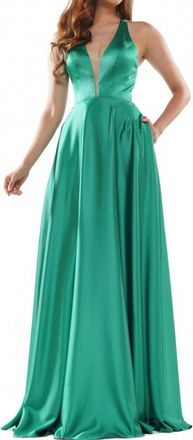 Colors Dress A-Line Satin Gown In Emerald