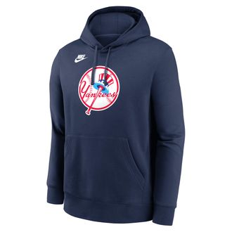 Nike New York Yankees Cooperstown Logo Club Nike Mens MLB Pullover Hoodie in Blue | NKDK44BN27-9N3