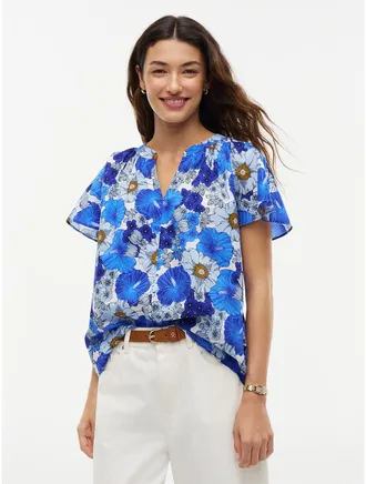 Tommy Hilfiger Womens Floral Print Voile Pullover Blouse - Resort Floral Blue - XXS