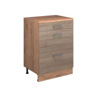 Vicco Armario De Cocina Para Techo Inclinado R-line, Sonoma, 60 Cm Sin Inclinaci&oacute;n Con 3 Cajones, Vicco