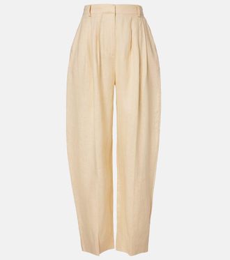 Poss&eacute; Rio pleated linen barrel-leg pants