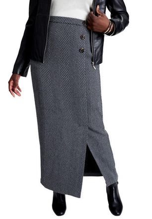 Jessica London Side-Button Wool Skirt in Grey Herringbone at Nordstrom, Size 22