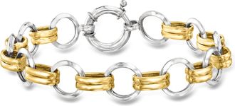 Ross-Simons Sterling Silver and 18kt Gold Over Sterling Circle-Link Bracelet