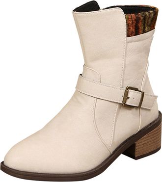 Generic shoes for women uk, ankle boots for women, Womens Spring And Autumn Winter Fashionable Thick Boots Zipper Mid Tube Thick girls Boot