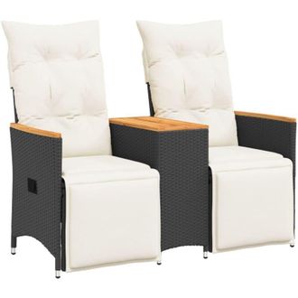 vidaXL Sof&aacute; De Jard&iacute;n Reclinable De 2 Plazas Con Mesa Rat&aacute;n Pe Negro Vidaxl