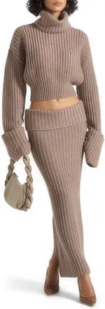 Mani&egrave;re De Voir Lyra Knit Maxi Skirt with Foldover in Taupe at Nordstrom, Size X-Small