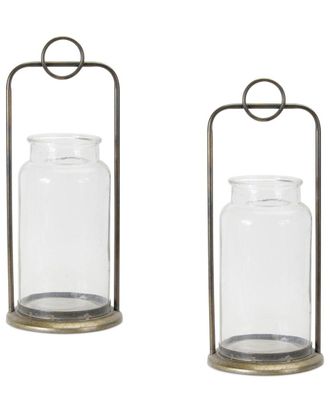 Melrose International Set Of 2 Antique Metal Candle Holder With Glass Jar