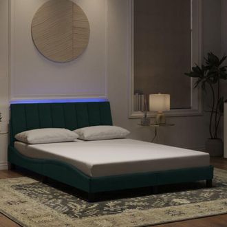 vidaXL Estructura De Cama Con Luces Terciopelo Verde Oscuro 140x200 Cm Vidaxl