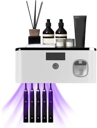 No Brand Esterilizador Y Soporte Uv Para Cepillos De Dientes Con Dispensador Autom&aacute;tico De Pasta Dental: Una Soluci&oacute;n Higi&eacute;nica Y Elegante Para El Ba&ntilde;o