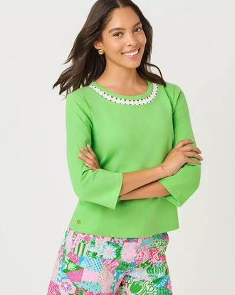 Lilly Pulitzer Clairmont 3/4 Sleeve Lace Trimmed Knit Top