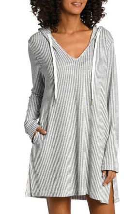 La Blanca Stripe Hooded Cover-Up Tunic in Grey at Nordstrom, Size Medium