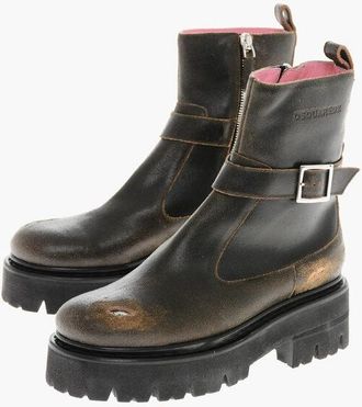 Dsquared2 Vintage Effect Leather Booties with Buckle size 37