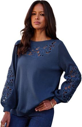 Roaman's Plus Size Pullover Sweater With Cutout Detail in Navy at Nordstrom, Size 32