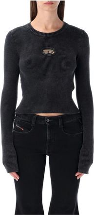 Diesel M-Anchor-A Cropped Jumper - Dames - Ronde hals truien - Zwart - XS - Katoen - Truien & Vesten