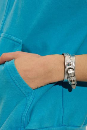 Balenciaga Leather Bracelet, Womens, Silver