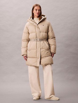 Calvin Klein Abrigo De Plumas Con Capucha Y Cintur&oacute;n Con Logo
