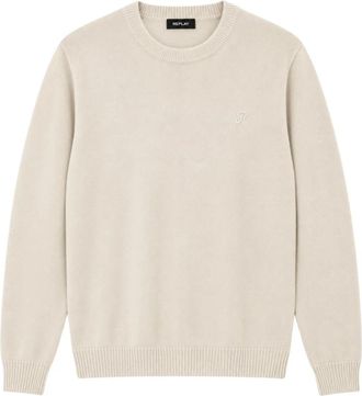 Replay Trui met ronde hals en rechte pasvorm - Heren - Ronde hals truien - Beige - L - Katoen - Truien & Vesten