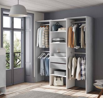 Dmora Guardarropa Djajal, Estructura Para Vestidor, Armario Abierto Sin Puertas, Vestidor, 179x50h202 Cm, Blanco Y Cemento - Dmora