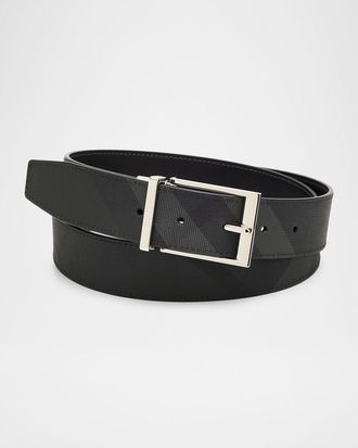 Burberry Mens Reversible Check Leather Belt