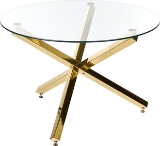 Beliani Mesa De Comedor Redonda Moderna Tablero De Vidrio &Oslash; 110 Cm Base De Metal Dorado Butler