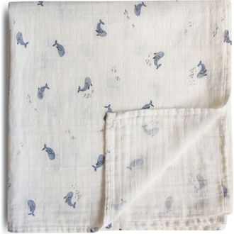 Mushie Muslin Swaddle Blanket in Whales at Nordstrom
