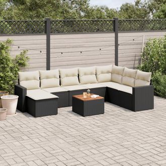 vidaXL Set De Sof&aacute;s De Jard&iacute;n 8 Piezas Y Cojines Rat&aacute;n Sint&eacute;tico Negro Vidaxl