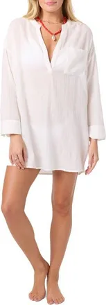 O'Neill Belizin Long Sleeve Semisheer Cotton Cover-Up Tunic in White at Nordstrom, Size X-Small