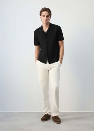 Mango Camicia regular fit in misto cotone con texture nero - Uomo - XXL - MANGO MAN