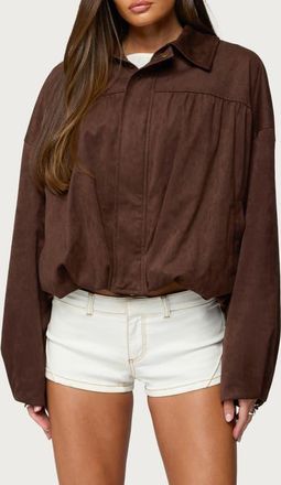 Edikted Alberta Bubble Hem Faux Suede Jacket in Dark-Brown at Nordstrom, Size X-Small