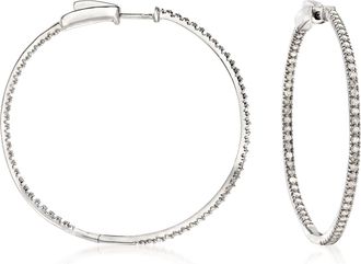 Ross-Simons Diamond Inside-Outside Hoop Earrings in Sterling Silver