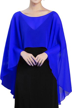 Generic Womens Elegant Chiffon Cape Shawl Wrap, Lightweight Wedding Cover Up, Soft Shawls and Wraps for Evening Dress (Blue,One Size)