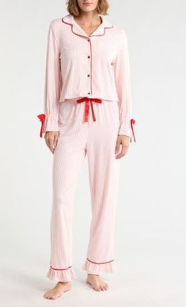 French Connection Striped Ruffle Pajama Set in Almond Blossom at Nordstrom Rack, Size X-Large